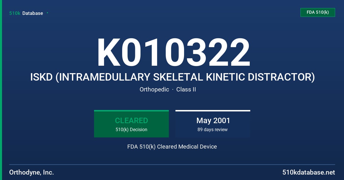 K010322 ISKD (INTRAMEDULLARY SKELETAL KINETIC DISTRACTOR) FDA 510(k) Cleared Medical Device