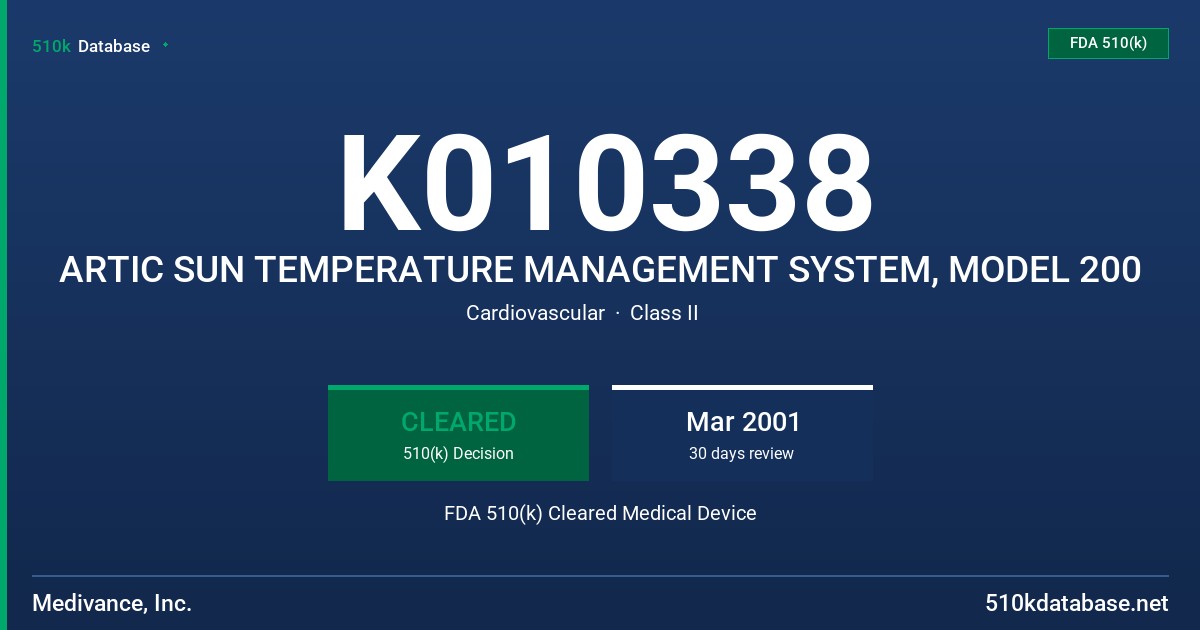 K010338 ARTIC SUN TEMPERATURE MANAGEMENT SYSTEM, MODEL 200 FDA 510(k) Cleared Medical Device