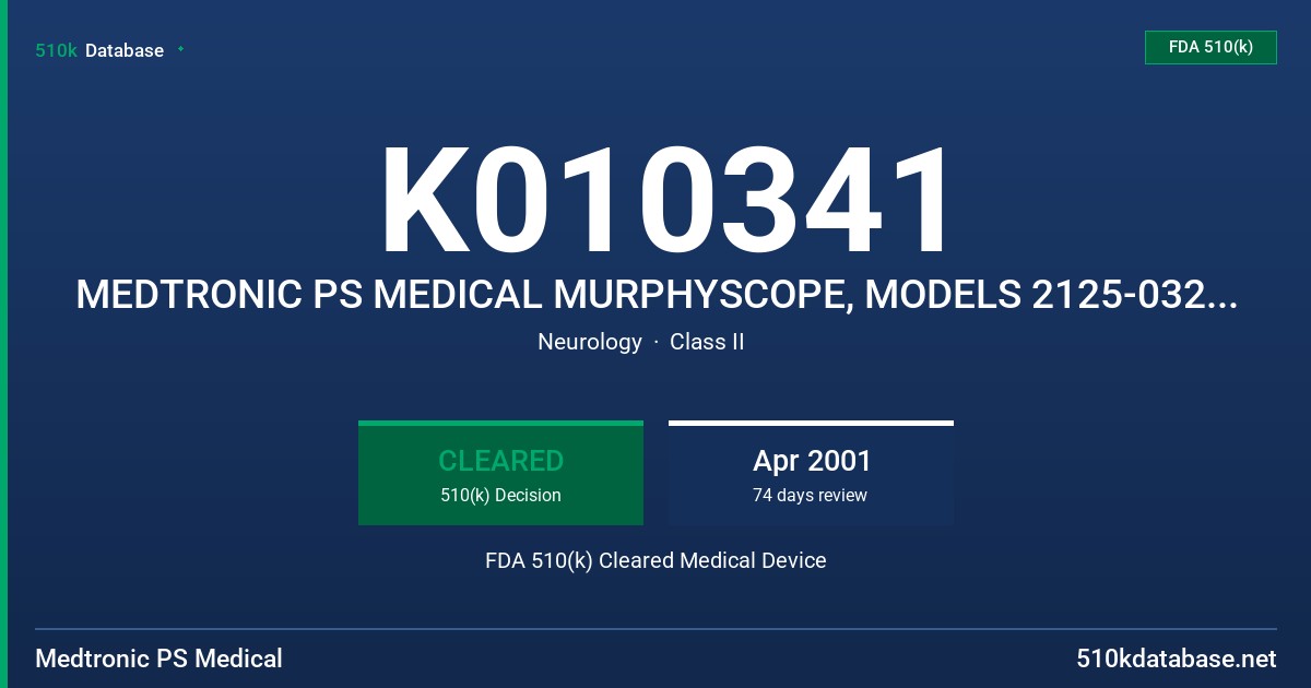 K010341 MEDTRONIC PS MEDICAL MURPHYSCOPE, MODELS 2125-032, 2125033,2125-042, 2125-043, 2125-157, 2125-158,2125-161 2125-162,, FDA 510(k) Cleared Medical Device