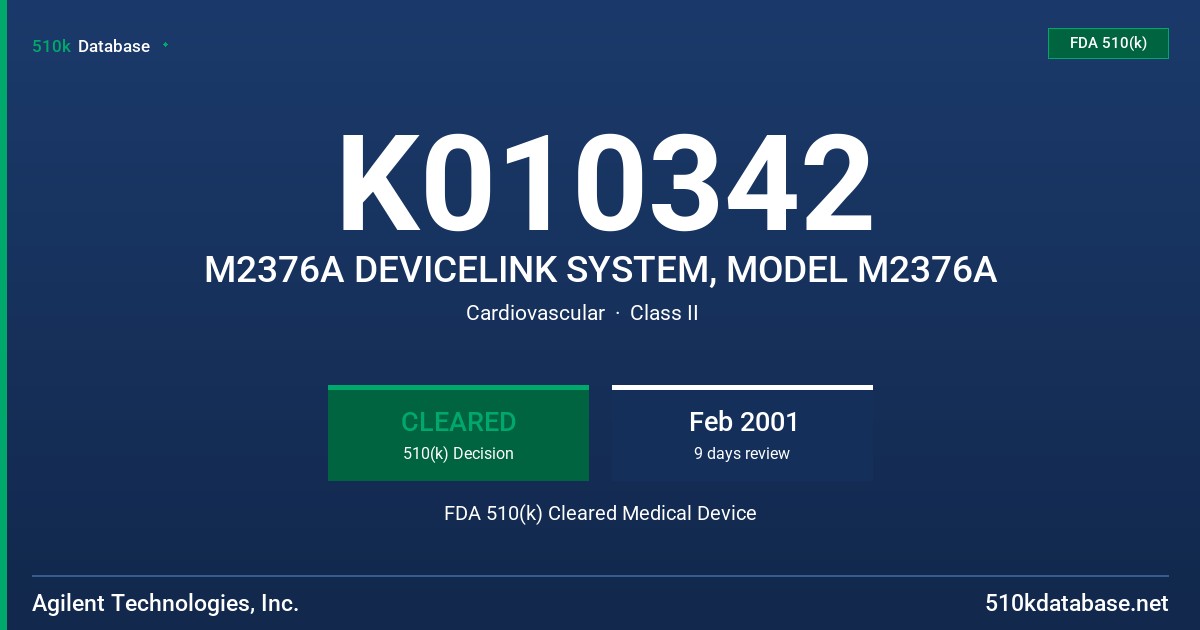 K010342 M2376A DEVICELINK SYSTEM, MODEL M2376A FDA 510(k) Cleared Medical Device