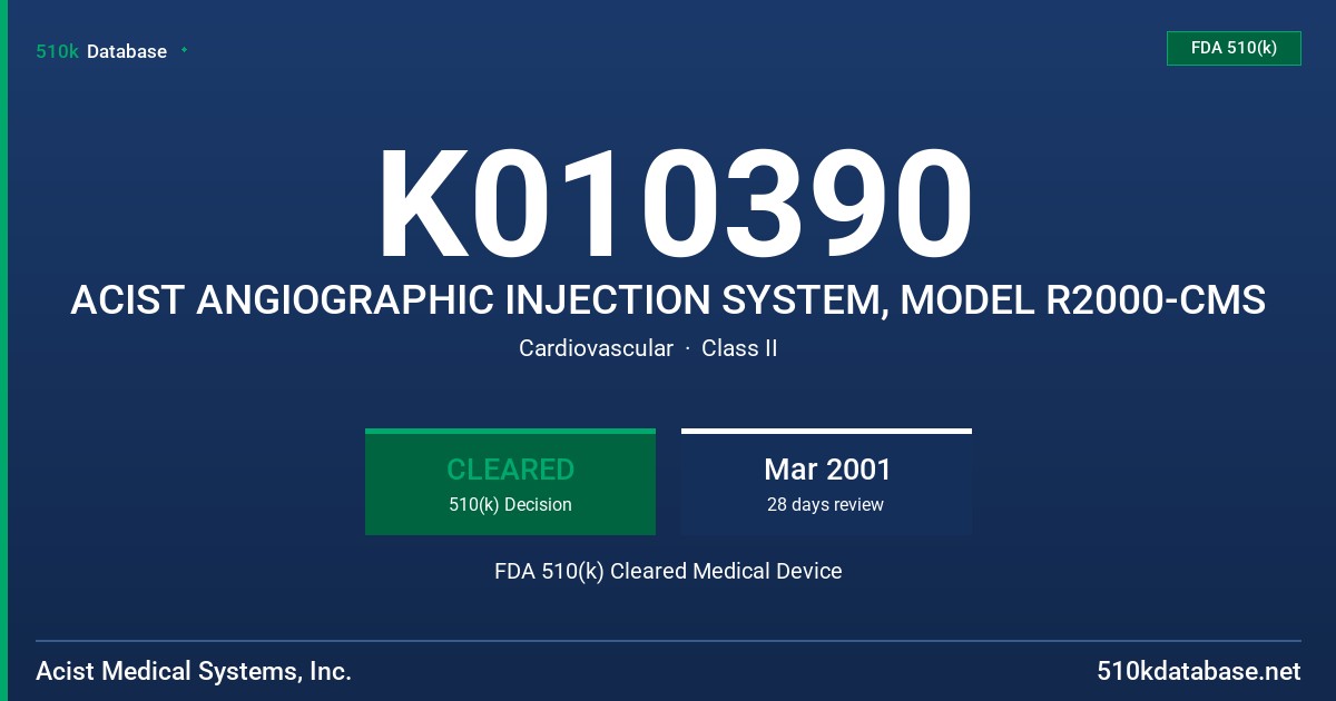 K010390 ACIST ANGIOGRAPHIC INJECTION SYSTEM, MODEL R2000-CMS FDA 510(k) Cleared Medical Device