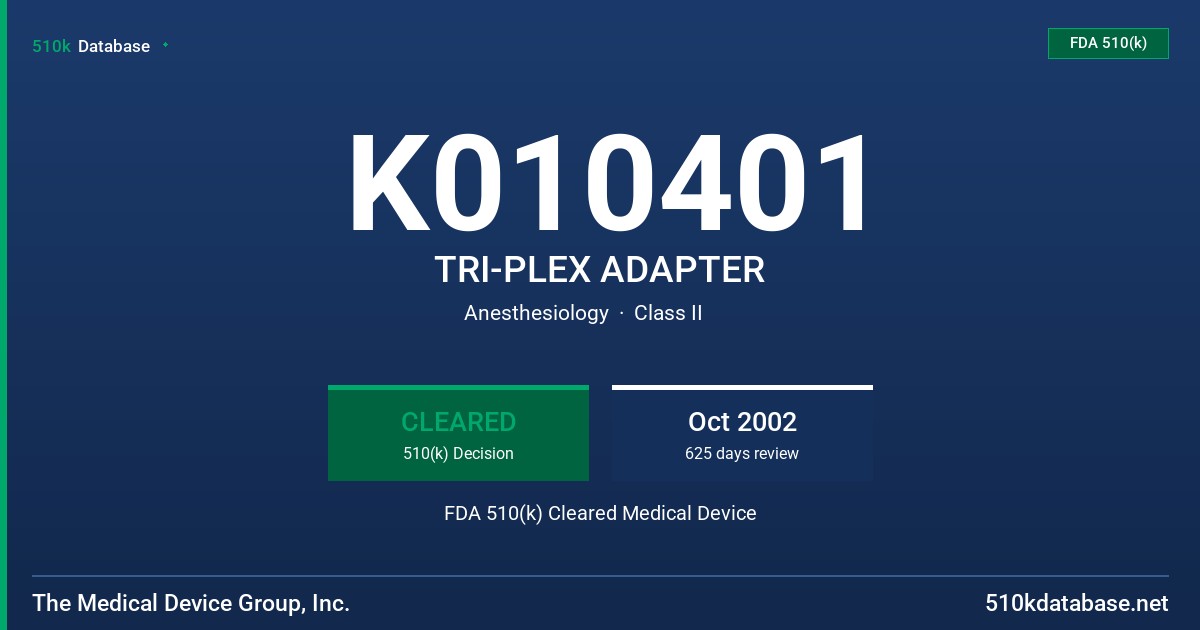 K010401 TRI-PLEX ADAPTER FDA 510(k) Cleared Medical Device