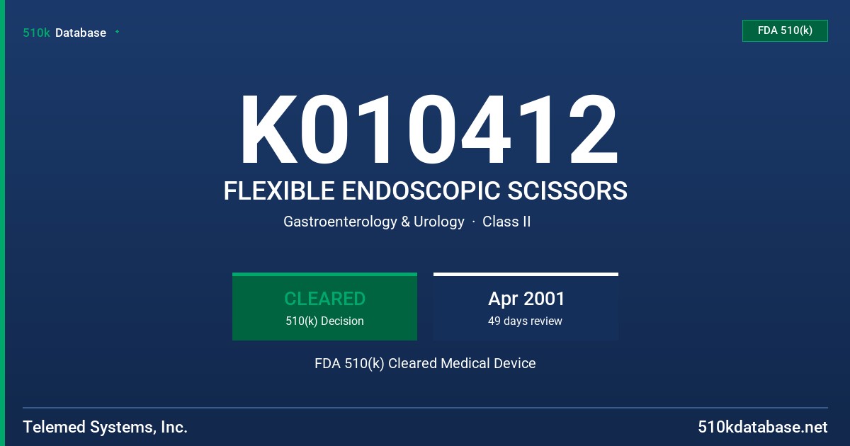 K010412 FLEXIBLE ENDOSCOPIC SCISSORS FDA 510(k) Cleared Medical Device