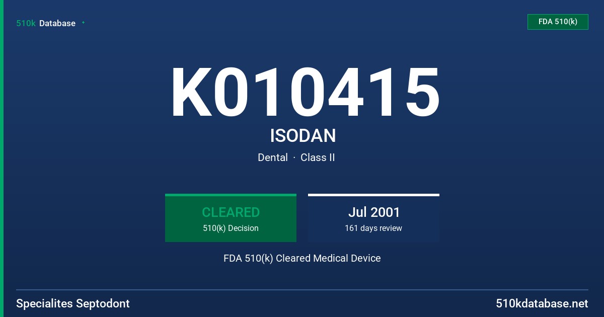 K010415 ISODAN FDA 510(k) Cleared Medical Device