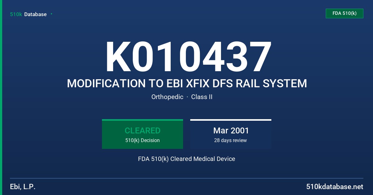K010437 MODIFICATION TO EBI XFIX DFS RAIL SYSTEM FDA 510(k) Cleared Medical Device