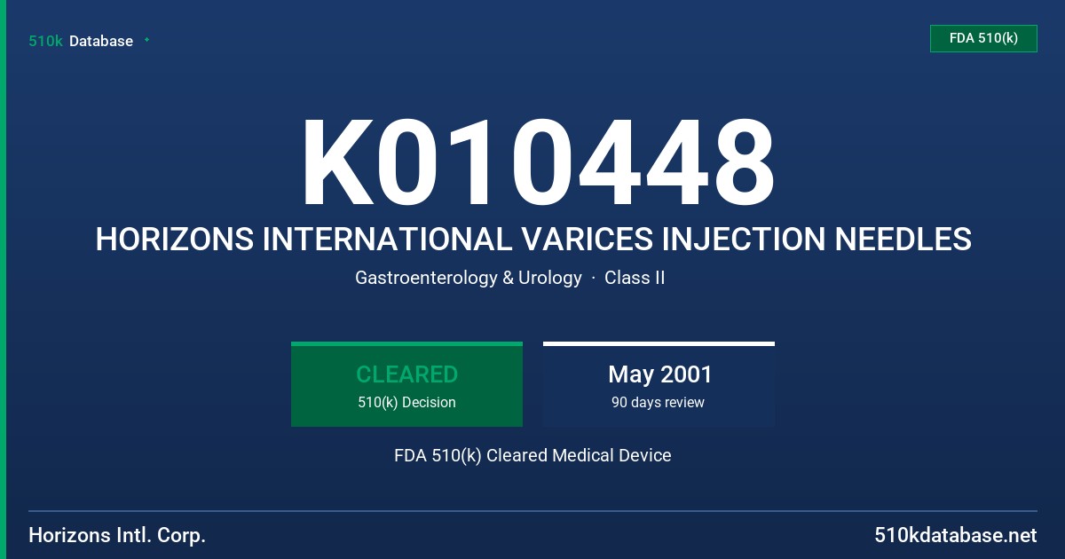 K010448 HORIZONS INTERNATIONAL VARICES INJECTION NEEDLES FDA 510(k) Cleared Medical Device