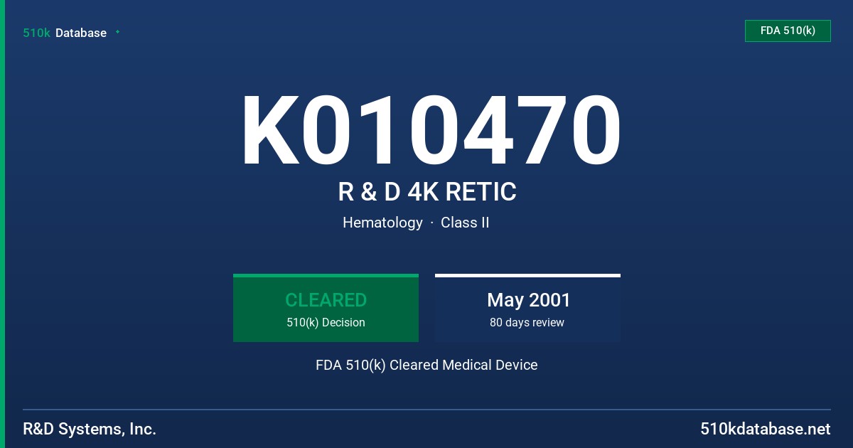 K010470 R & D 4K RETIC FDA 510(k) Cleared Medical Device
