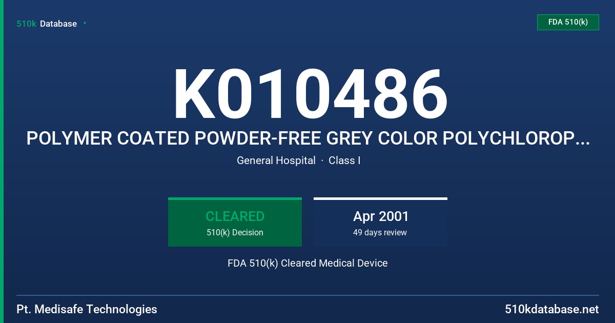K010486 POLYMER COATED POWDER-FREE GREY COLOR POLYCHLOROPRENE PATIENT EXAMINATION GLOVES FDA 510(k) Cleared Medical Device