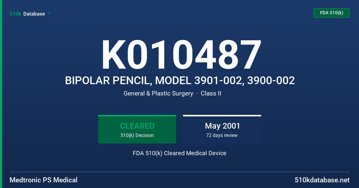 K010487 BIPOLAR PENCIL, MODEL 3901-002, 3900-002 FDA 510(k) Cleared Medical Device