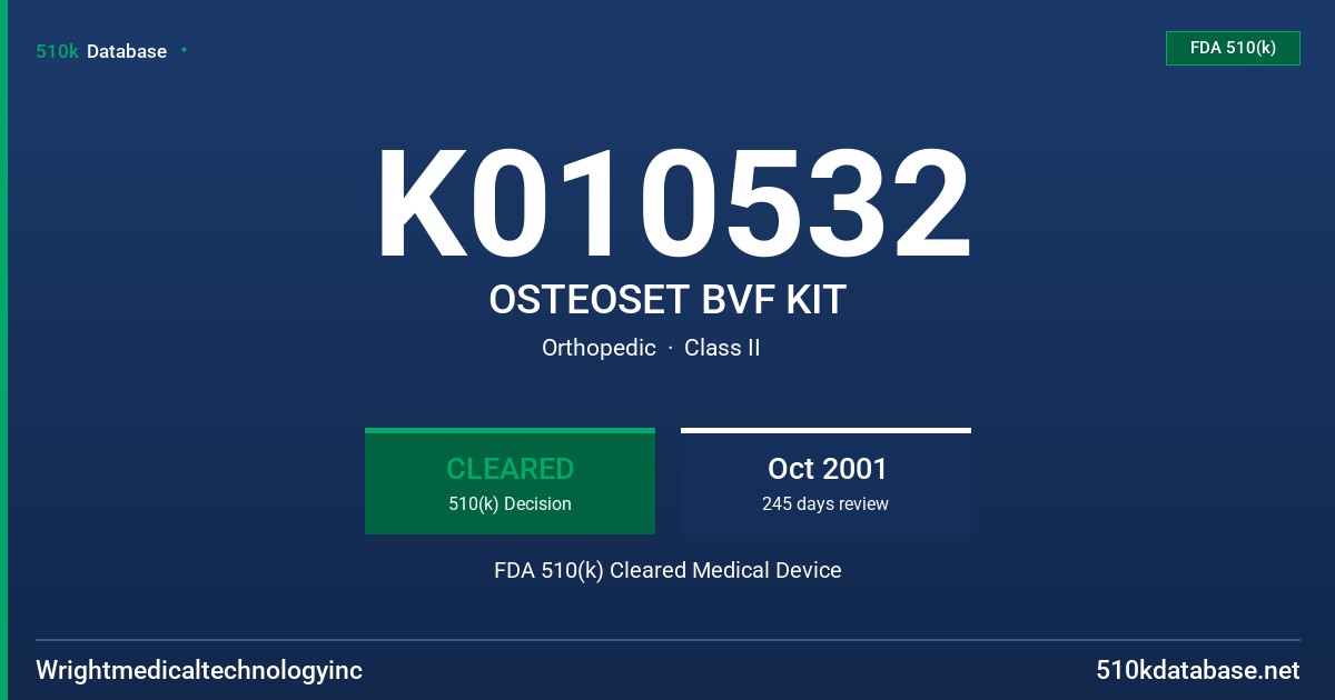 K010532 OSTEOSET BVF KIT FDA 510(k) Cleared Medical Device