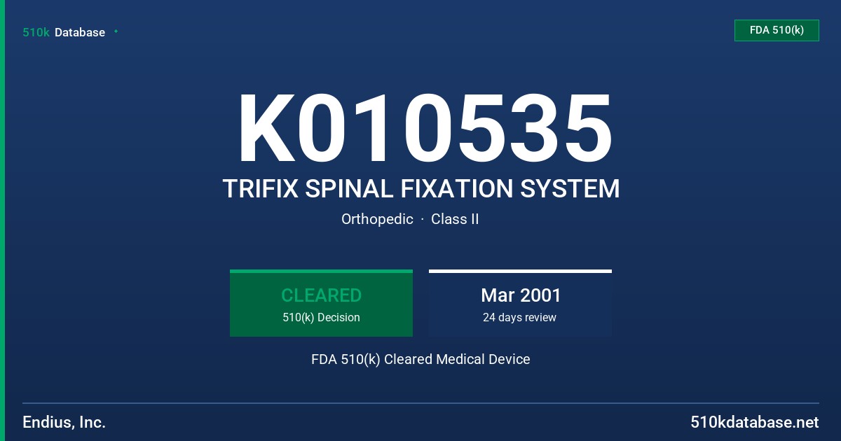 K010535 TRIFIX SPINAL FIXATION SYSTEM FDA 510(k) Cleared Medical Device
