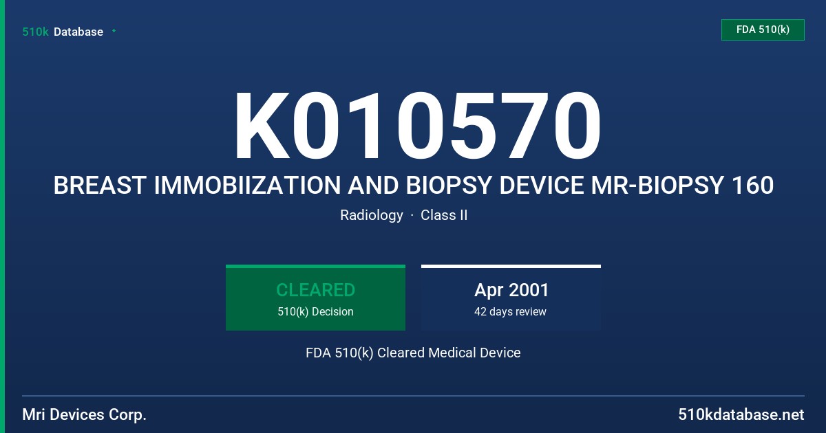 K010570 BREAST IMMOBIIZATION AND BIOPSY DEVICE MR-BIOPSY 160 FDA 510(k) Cleared Medical Device