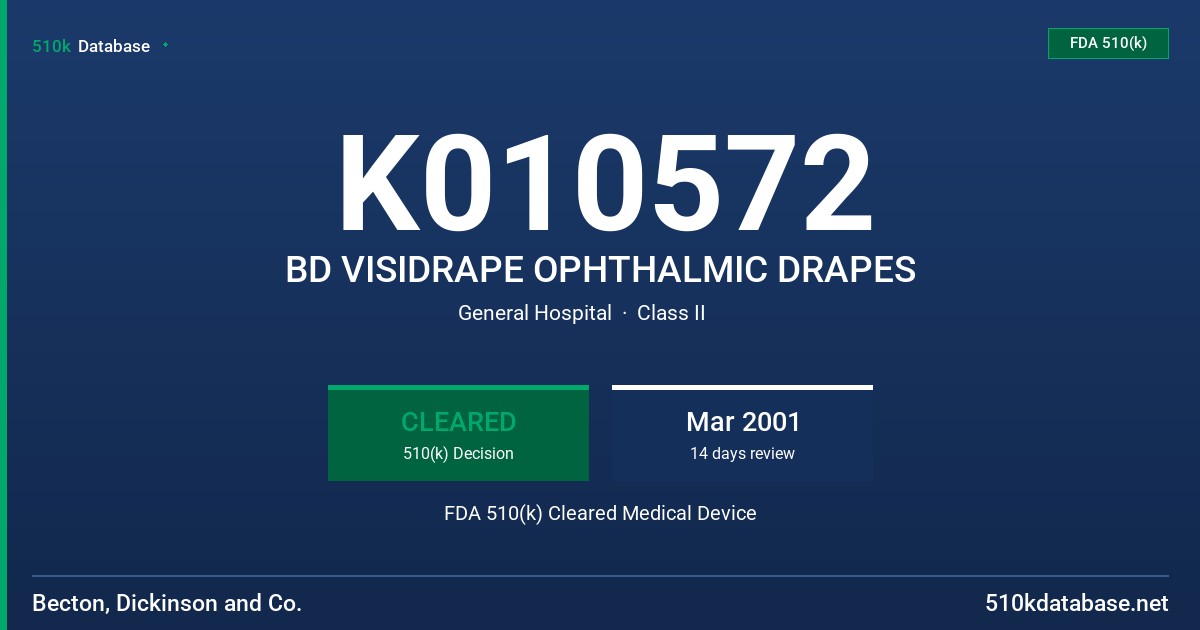 K010572 BD VISIDRAPE OPHTHALMIC DRAPES FDA 510(k) Cleared Medical Device