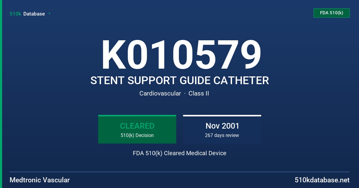 K010579 STENT SUPPORT GUIDE CATHETER FDA 510(k) Cleared Medical Device