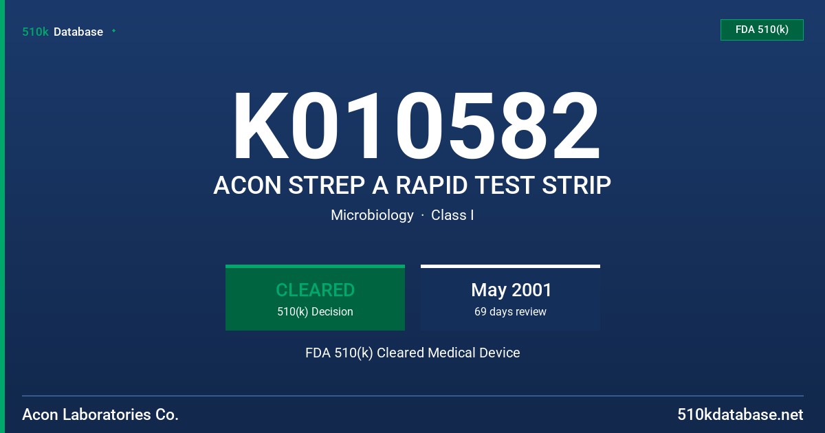 K010582 ACON STREP A RAPID TEST STRIP FDA 510(k) Cleared Medical Device