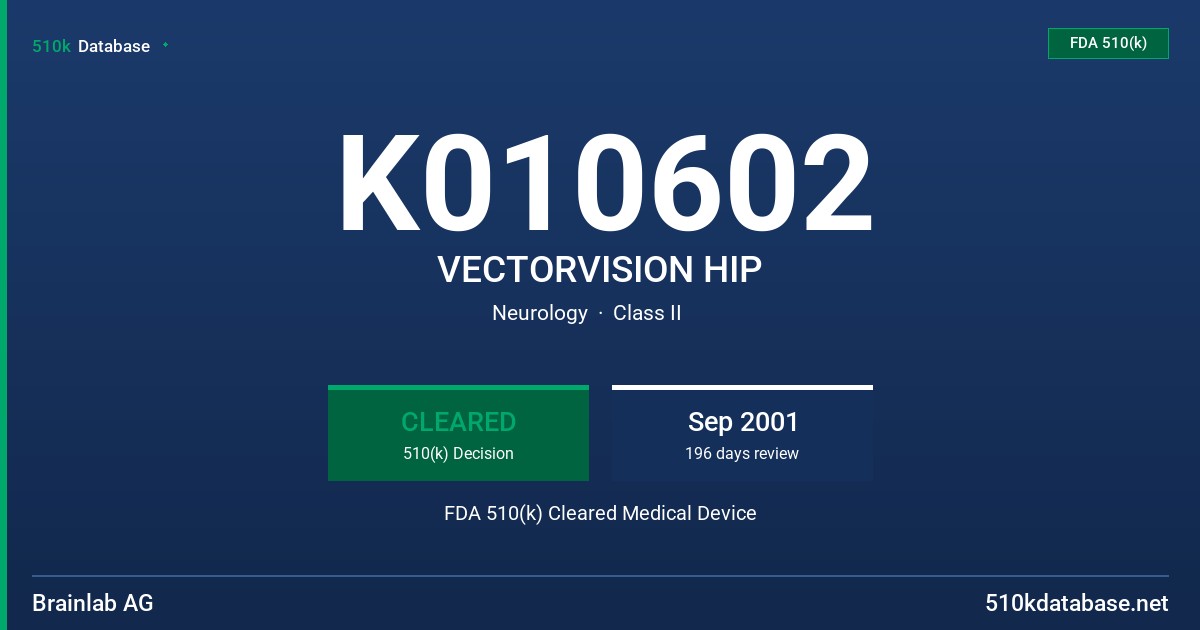 K010602 VECTORVISION HIP FDA 510(k) Cleared Medical Device