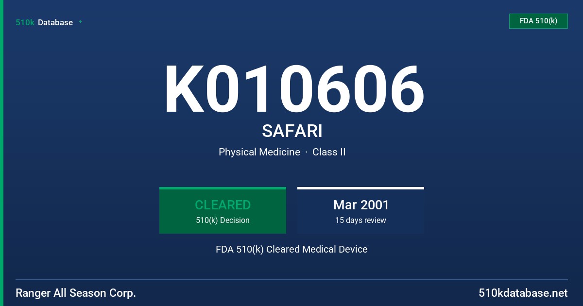 K010606 SAFARI FDA 510(k) Cleared Medical Device
