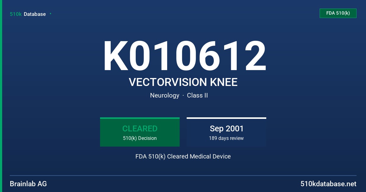 K010612 VECTORVISION KNEE FDA 510(k) Cleared Medical Device