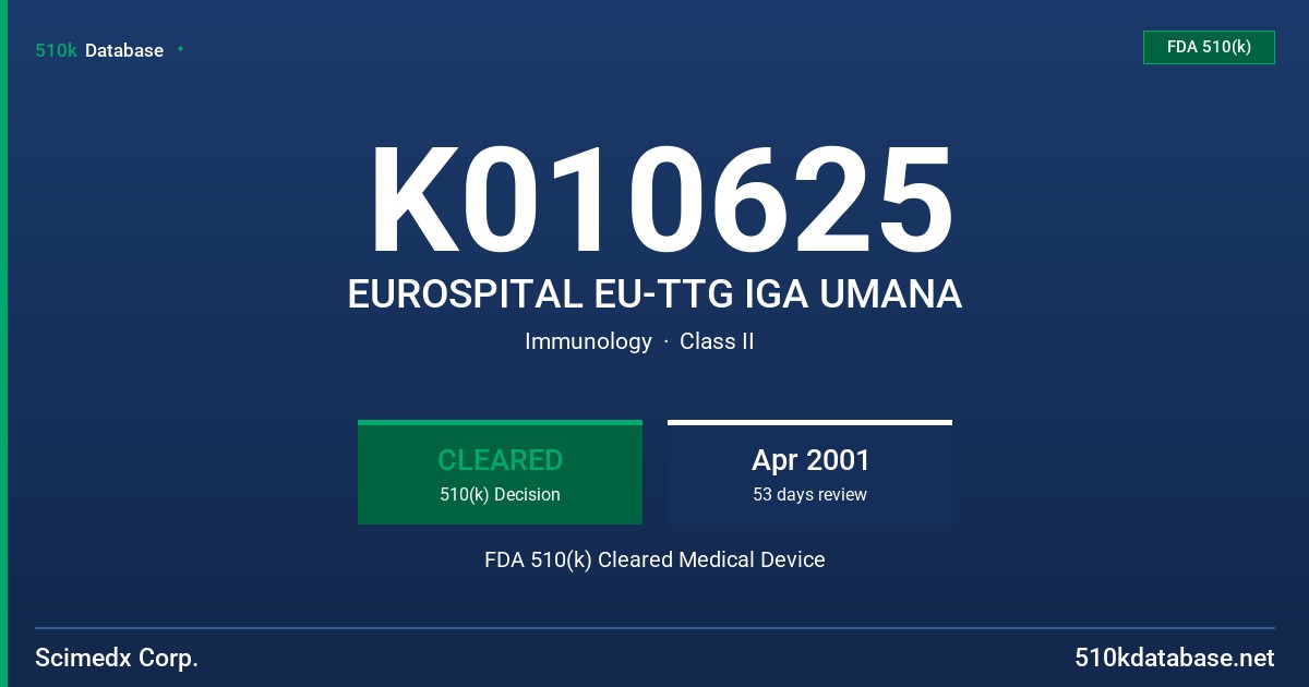 K010625 EUROSPITAL EU-TTG IGA UMANA FDA 510(k) Cleared Medical Device