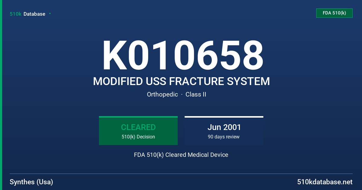 K010658 MODIFIED USS FRACTURE SYSTEM FDA 510(k) Cleared Medical Device