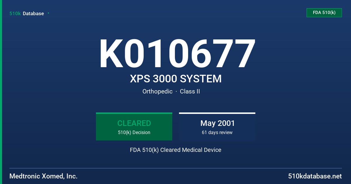 K010677 XPS 3000 SYSTEM FDA 510(k) Cleared Medical Device