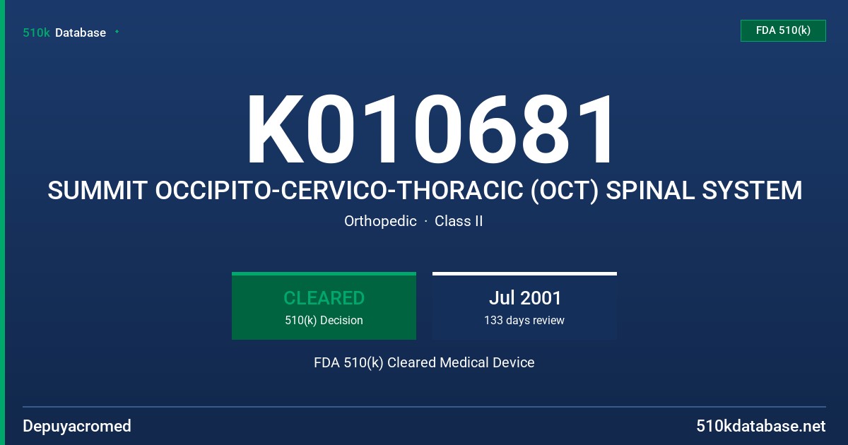 K010681 SUMMIT OCCIPITO-CERVICO-THORACIC (OCT) SPINAL SYSTEM FDA 510(k) Cleared Medical Device