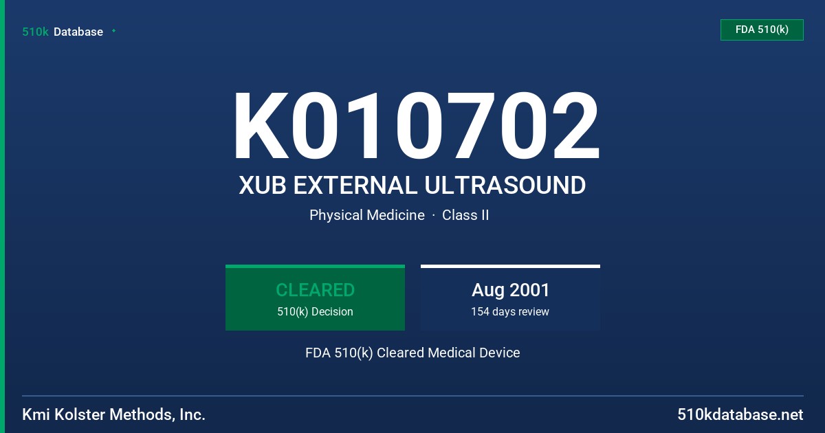 K010702 XUB EXTERNAL ULTRASOUND FDA 510(k) Cleared Medical Device