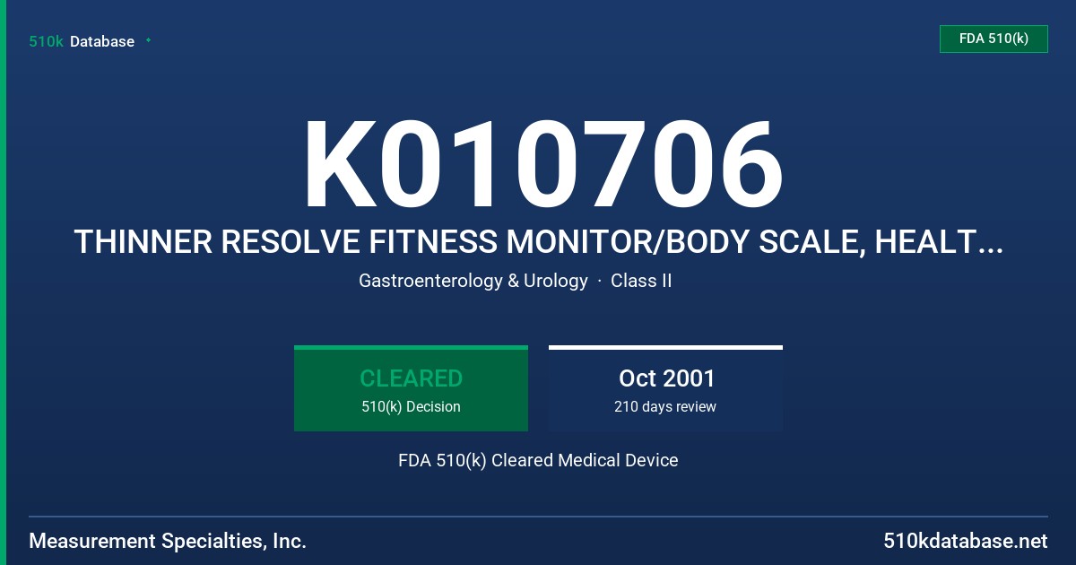 K010706 THINNER RESOLVE FITNESS MONITOR/BODY SCALE, HEALTH-O-METER FDA 510(k) Cleared Medical Device
