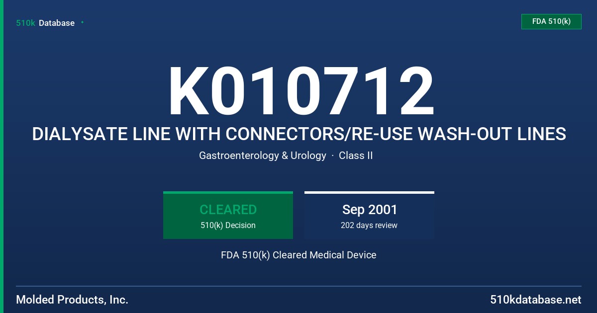 K010712 DIALYSATE LINE WITH CONNECTORS/RE-USE WASH-OUT LINES FDA 510(k) Cleared Medical Device