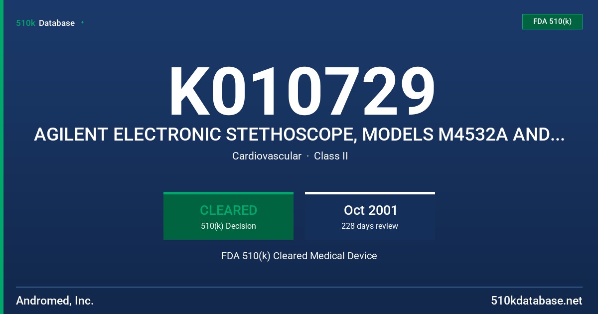 K010729 AGILENT ELECTRONIC STETHOSCOPE, MODELS M4532A AND M4533A FDA 510(k) Cleared Medical Device