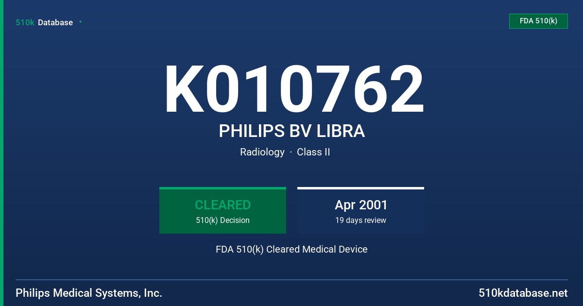 K010762 PHILIPS BV LIBRA FDA 510(k) Cleared Medical Device