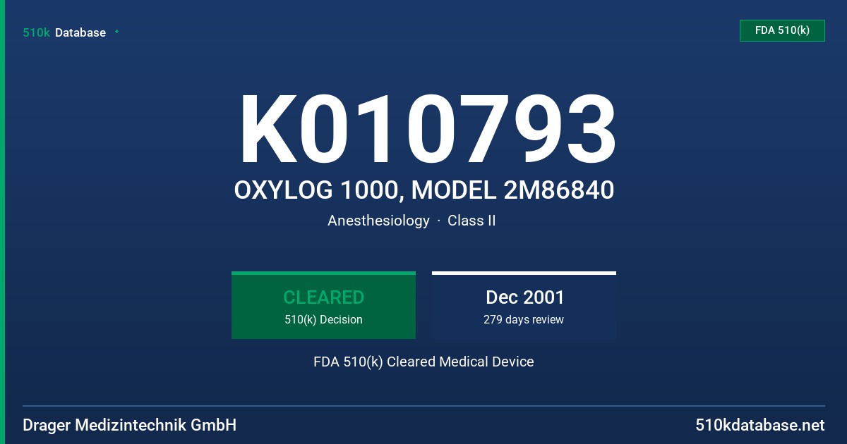 K010793 OXYLOG 1000, MODEL 2M86840 FDA 510(k) Cleared Medical Device