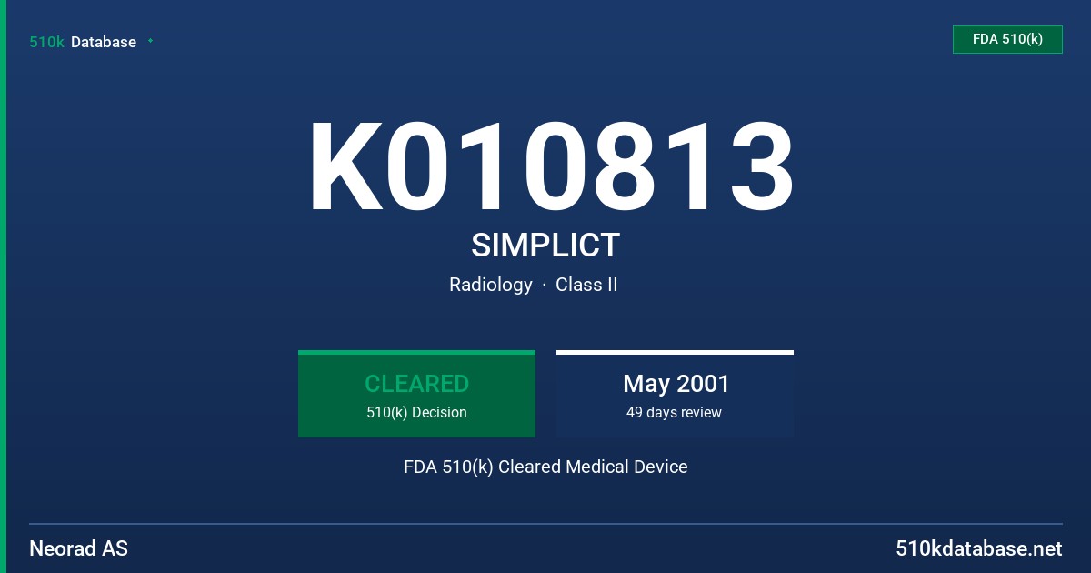 K010813 SIMPLICT FDA 510(k) Cleared Medical Device