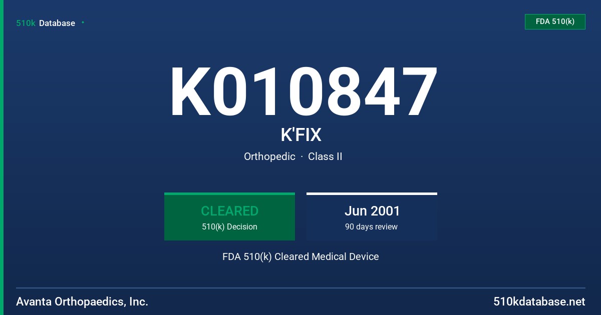 K010847 K'FIX FDA 510(k) Cleared Medical Device