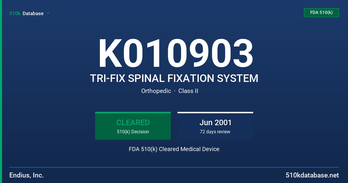 K010903 TRI-FIX SPINAL FIXATION SYSTEM FDA 510(k) Cleared Medical Device