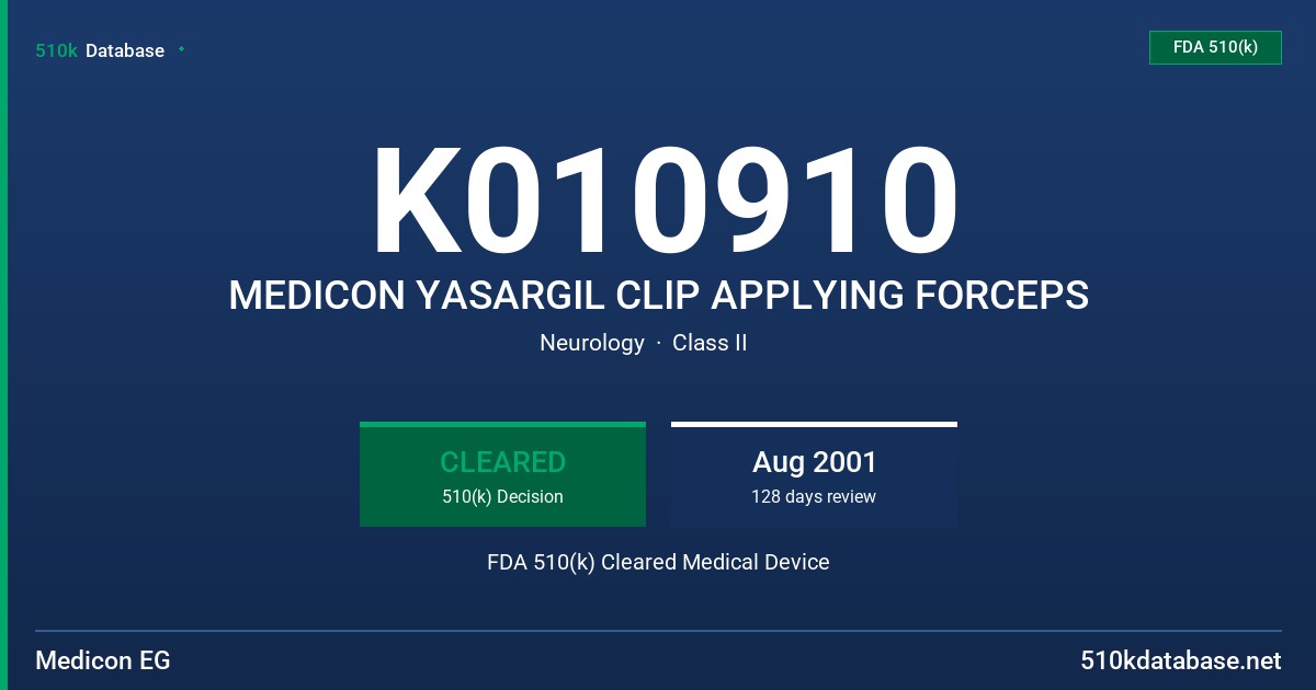 K010910 MEDICON YASARGIL CLIP APPLYING FORCEPS FDA 510(k) Cleared Medical Device