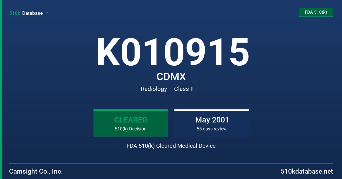 K010915 CDMX FDA 510(k) Cleared Medical Device