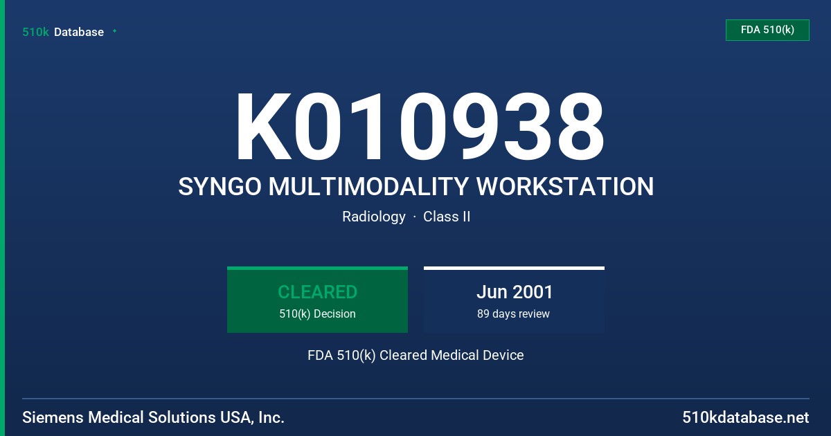 K010938 SYNGO MULTIMODALITY WORKSTATION FDA 510(k) Cleared Medical Device
