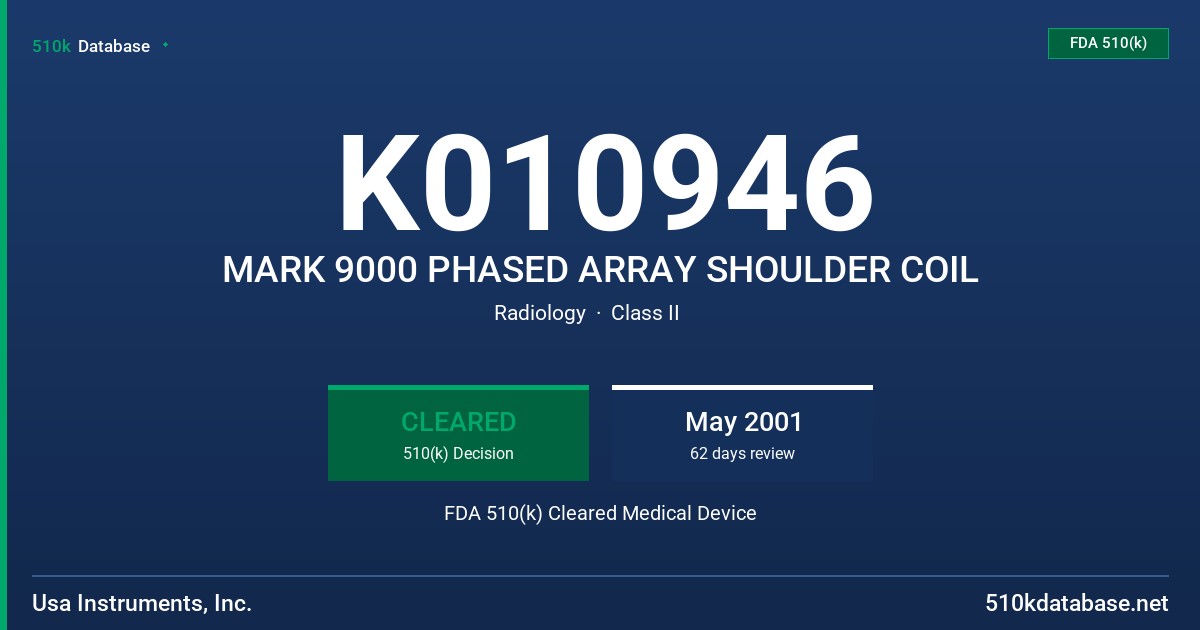 K010946 MARK 9000 PHASED ARRAY SHOULDER COIL FDA 510(k) Cleared Medical Device