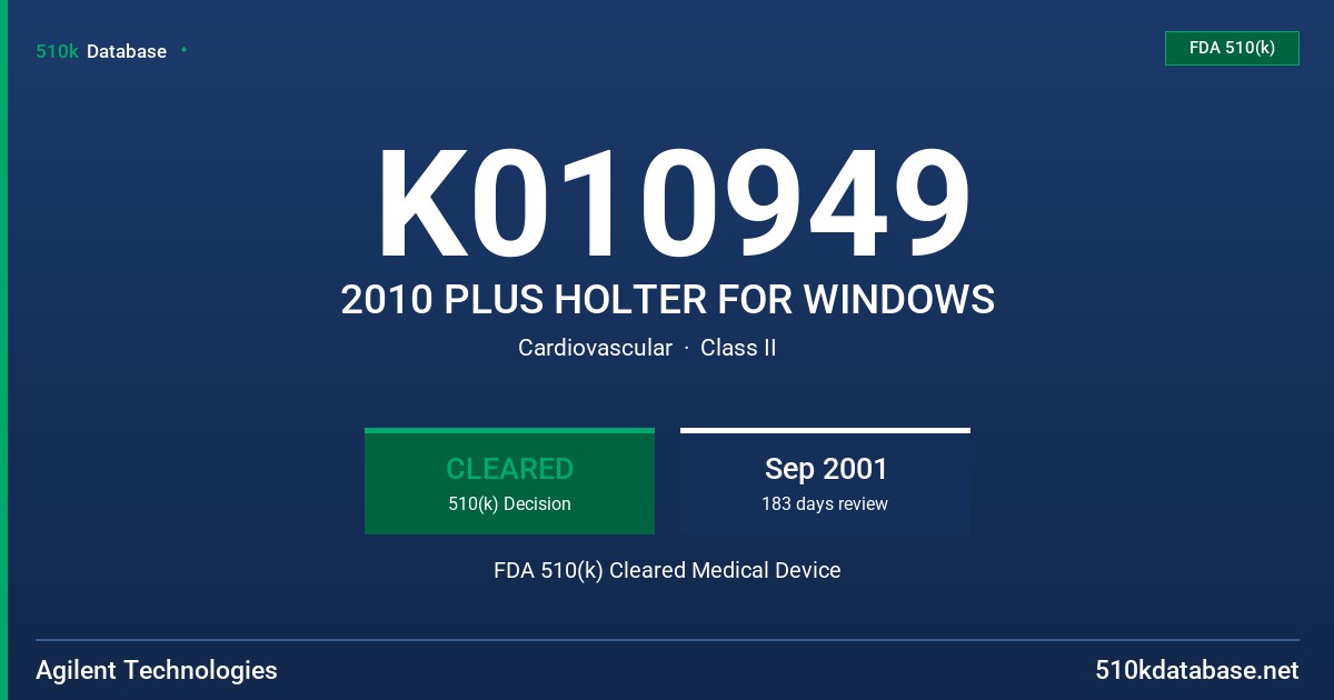 K010949 2010 PLUS HOLTER FOR WINDOWS FDA 510(k) Cleared Medical Device