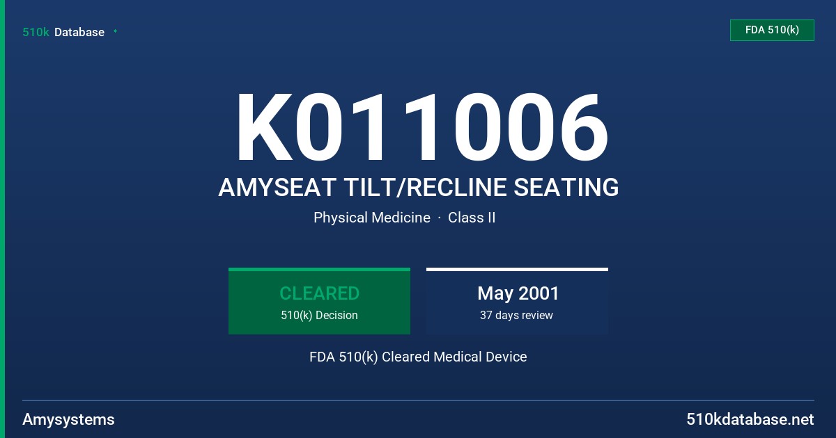 K011006 AMYSEAT TILT/RECLINE SEATING FDA 510(k) Cleared Medical Device