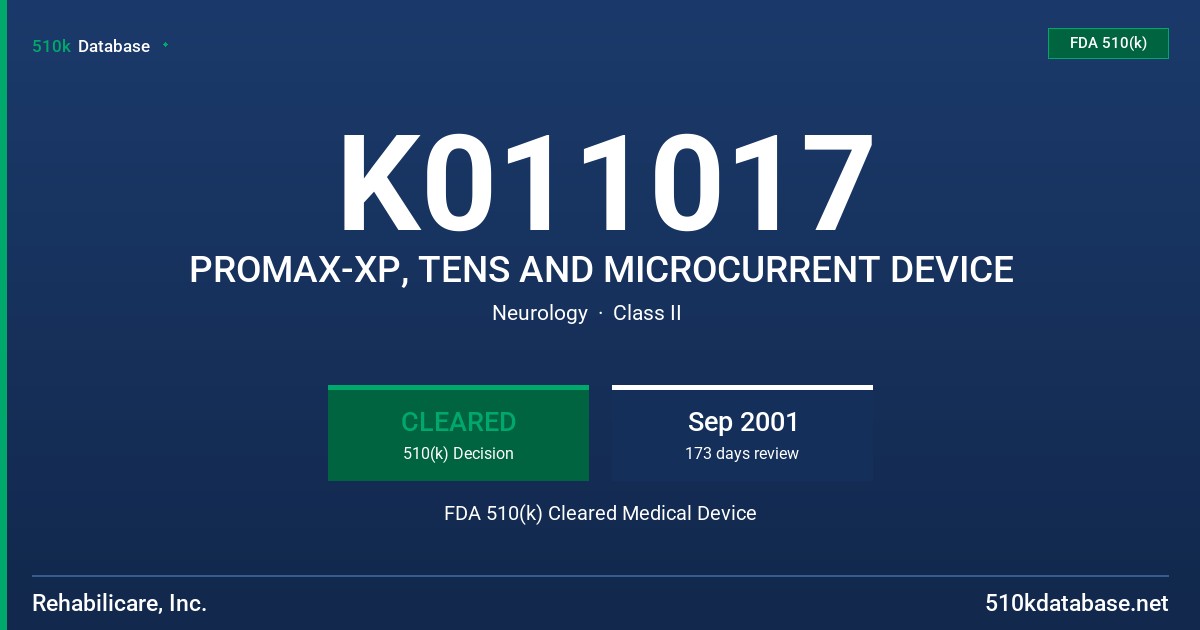K011017 PROMAX-XP, TENS AND MICROCURRENT DEVICE FDA 510(k) Cleared Medical Device