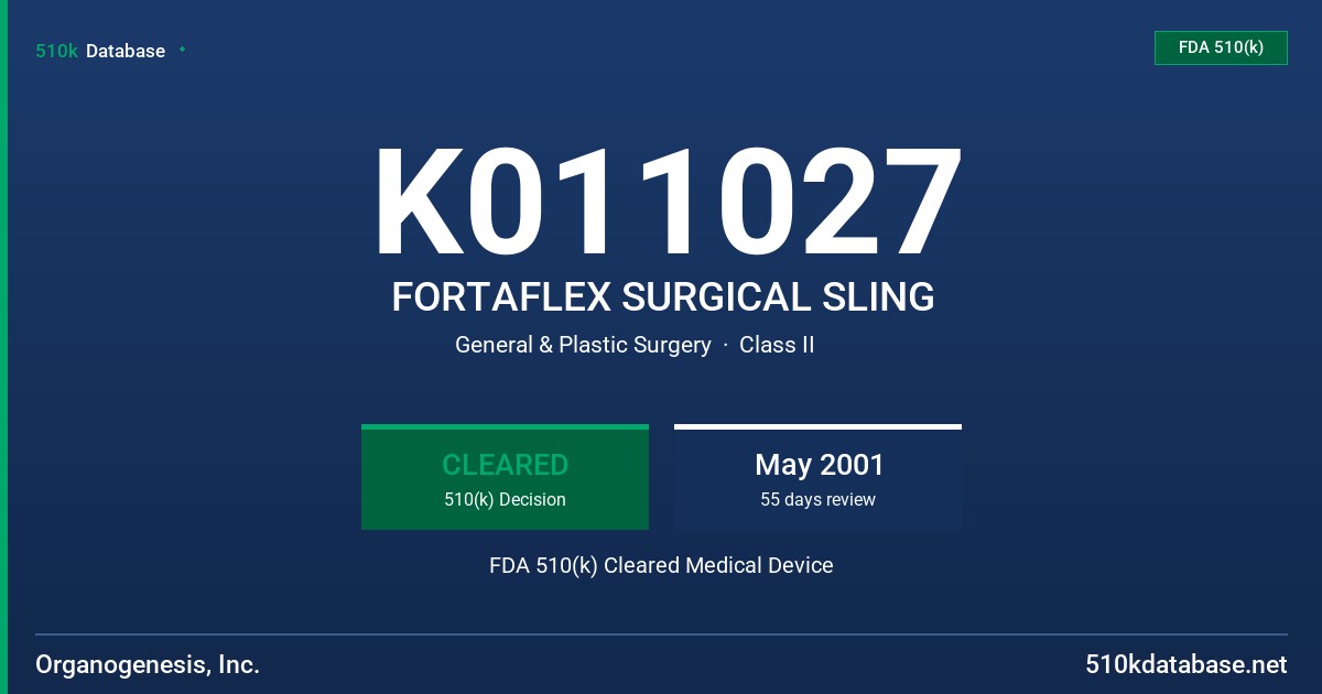 K011027 FORTAFLEX SURGICAL SLING FDA 510(k) Cleared Medical Device