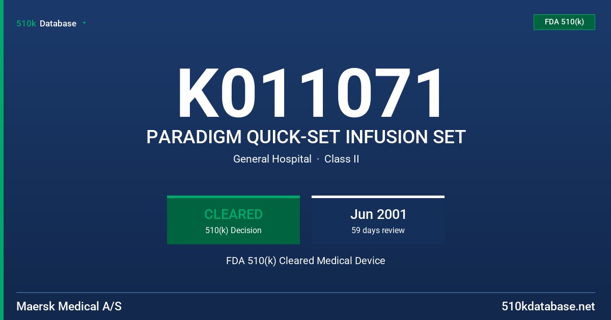 K011071 PARADIGM QUICK-SET INFUSION SET FDA 510(k) Cleared Medical Device