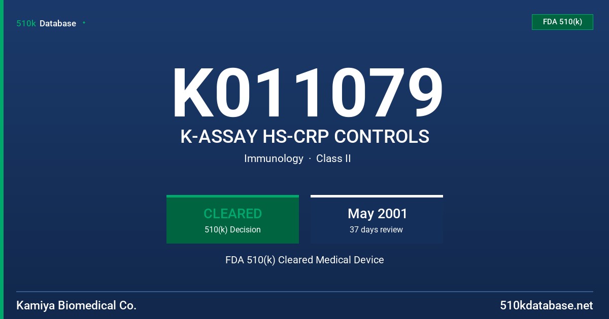 K011079 K-ASSAY HS-CRP CONTROLS FDA 510(k) Cleared Medical Device