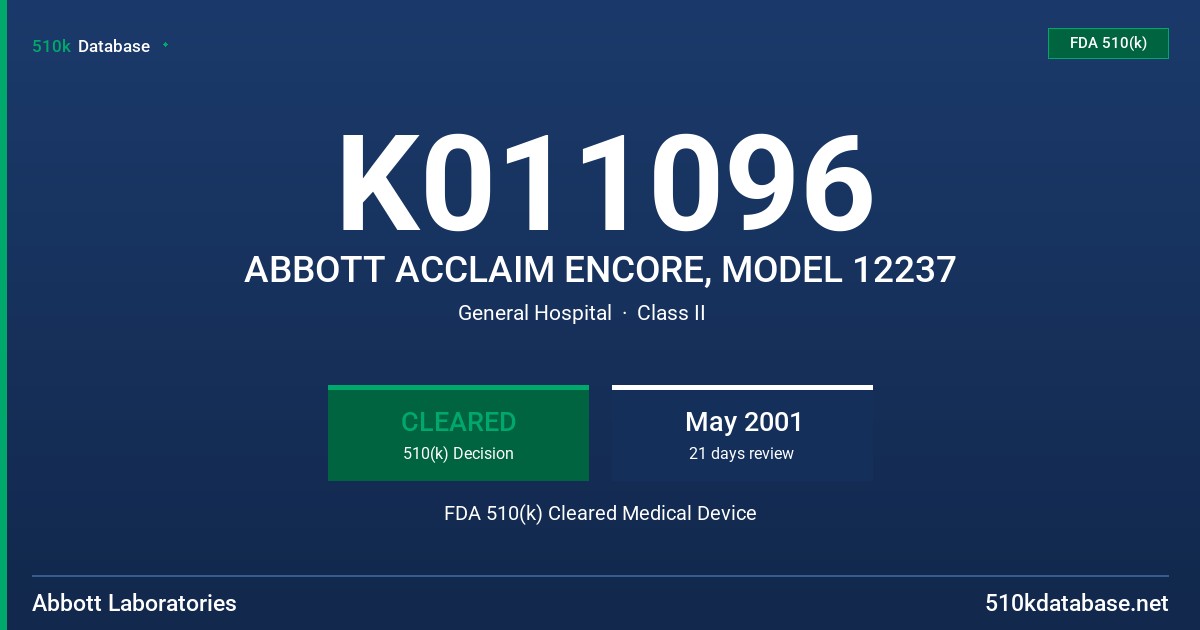 K011096 ABBOTT ACCLAIM ENCORE, MODEL 12237 FDA 510(k) Cleared Medical Device