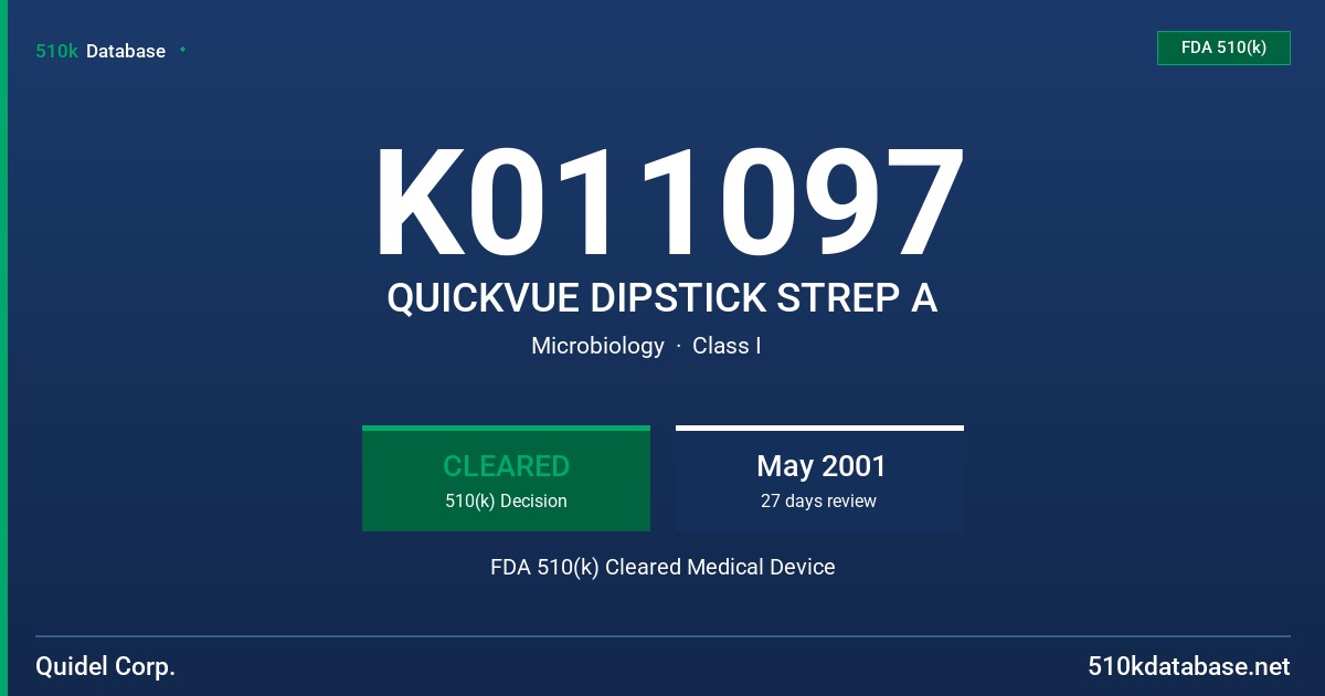 K011097 QUICKVUE DIPSTICK STREP A FDA 510(k) Cleared Medical Device