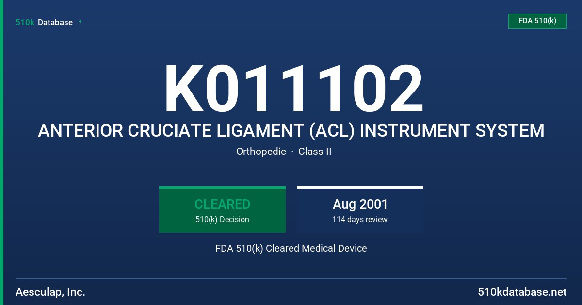 K011102 ANTERIOR CRUCIATE LIGAMENT (ACL) INSTRUMENT SYSTEM FDA 510(k) Cleared Medical Device