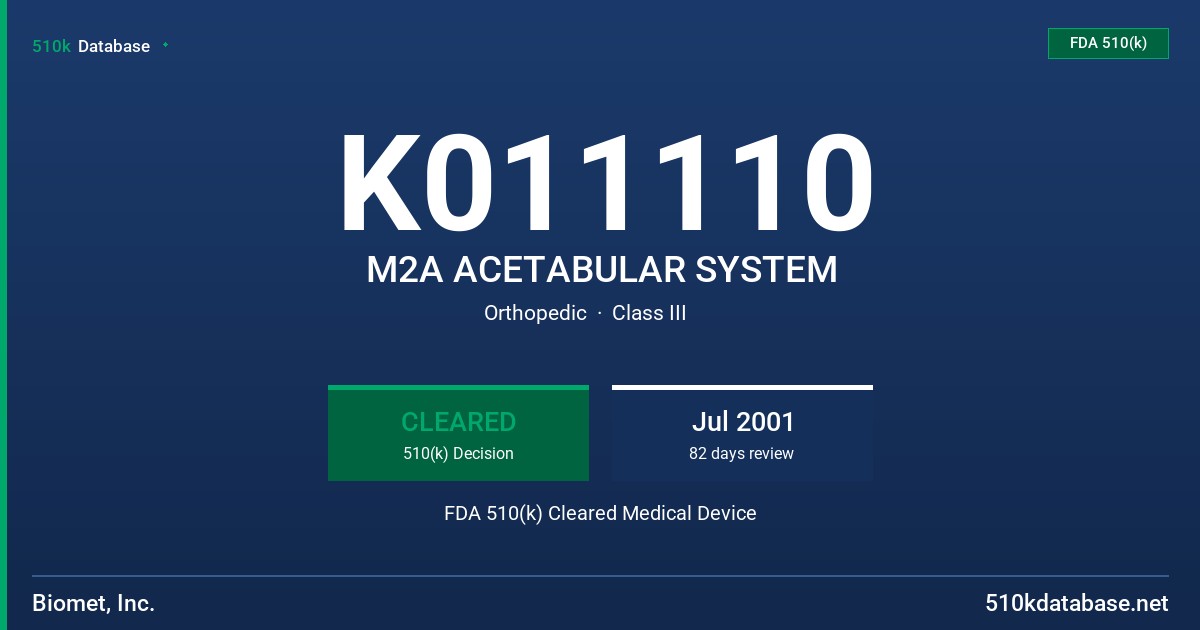 K011110 M2A ACETABULAR SYSTEM FDA 510(k) Cleared Medical Device