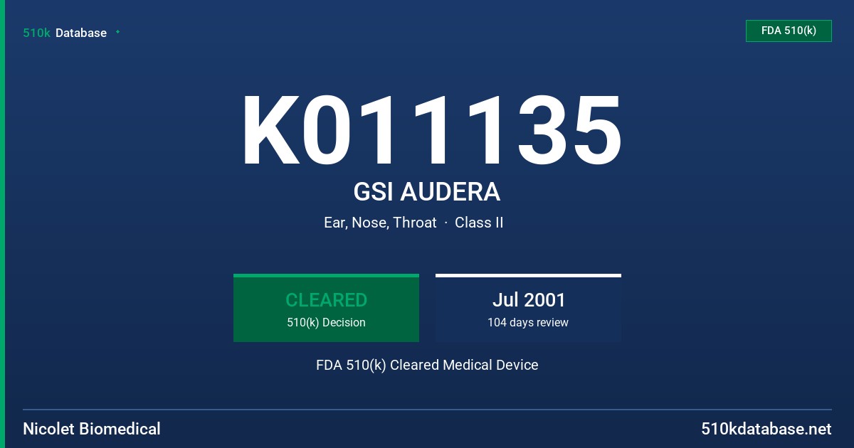 K011135 GSI AUDERA FDA 510(k) Cleared Medical Device